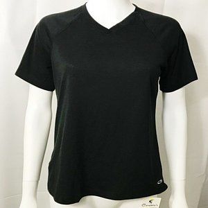 Champion T-Shirt V Neck Short Sleeve Black Top